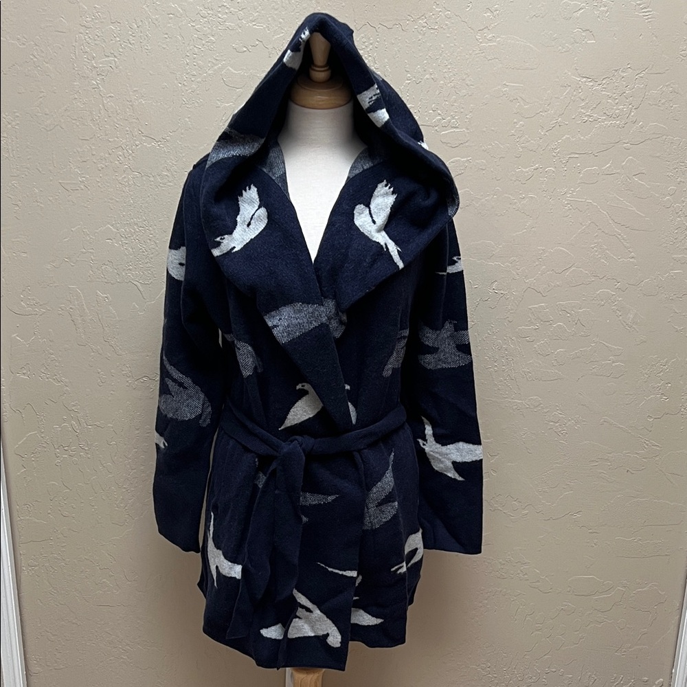 Field Flower for Anthropologie Sedona Wool Sweater Coat in Dove Print Size Large